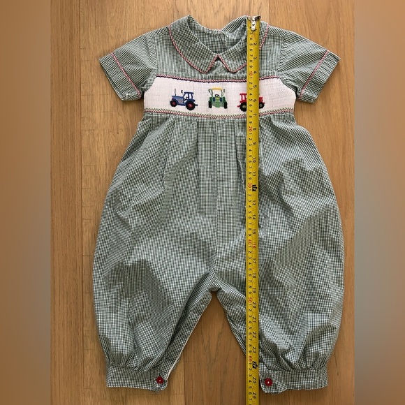 Beaufort Bonnet Boys Smocked Tractor Longall Green Gingham Size 2 - Picture 6 of 6